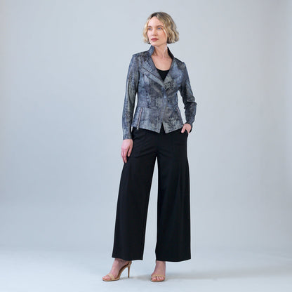 Clara Sunwoo Everyday - Metallic Liquid Leather™ Textured Signature Jacket - Gunmetal Silver