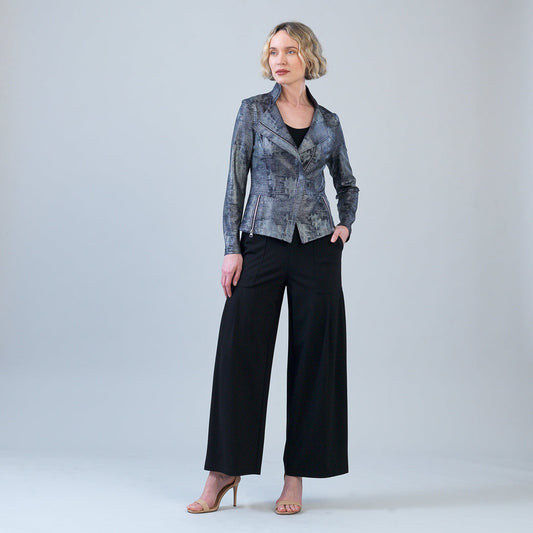 Clara Sunwoo Everyday - Metallic Liquid Leather™ Textured Signature Jacket - Gunmetal Silver