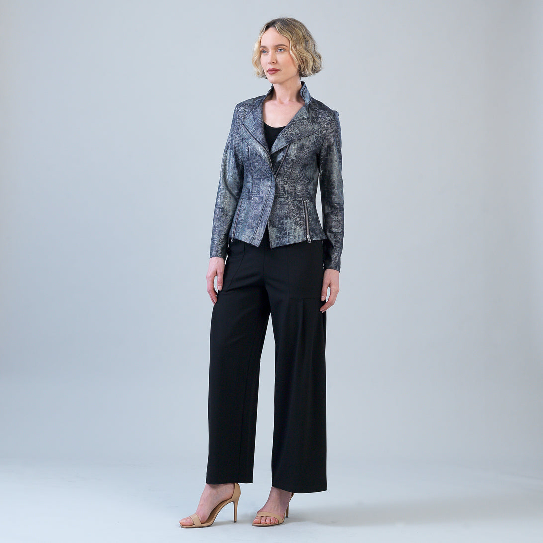 Clara Sunwoo Everyday - Metallic Liquid Leather™ Textured Signature Jacket - Gunmetal Silver