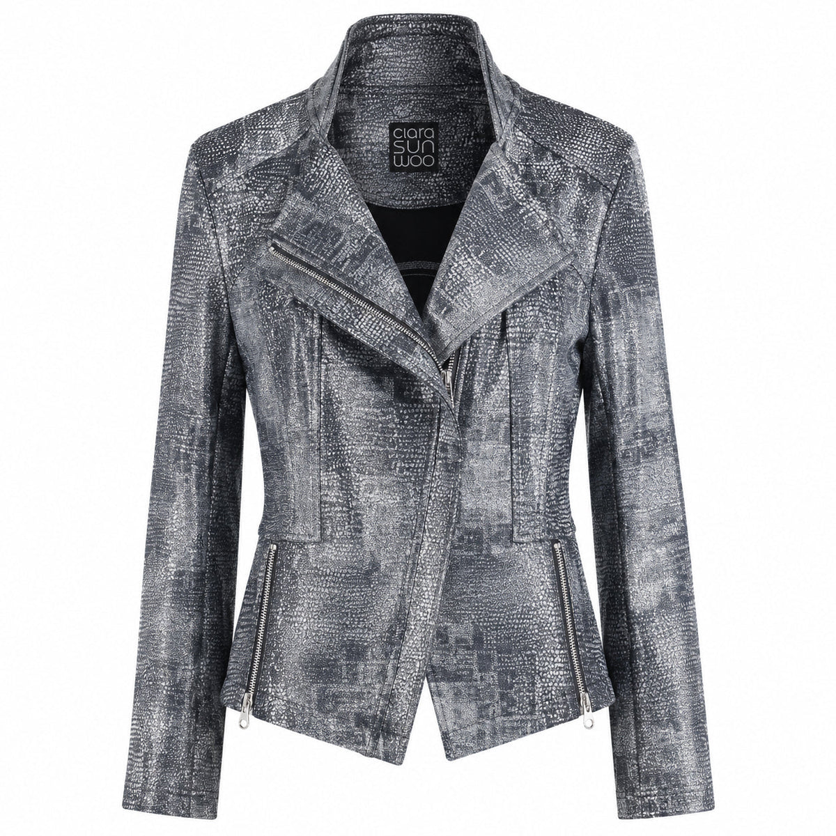 Clara Sunwoo Everyday - Metallic Liquid Leather™ Textured Signature Jacket - Gunmetal Silver