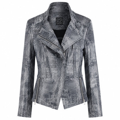 Clara Sunwoo Everyday - Metallic Liquid Leather™ Textured Signature Jacket - Gunmetal Silver