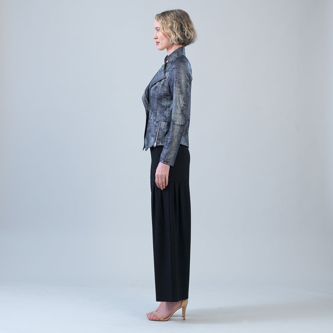 Clara Sunwoo Everyday - Metallic Liquid Leather™ Textured Signature Jacket - Gunmetal Silver