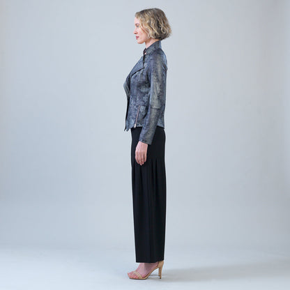 Clara Sunwoo Everyday - Metallic Liquid Leather™ Textured Signature Jacket - Gunmetal Silver