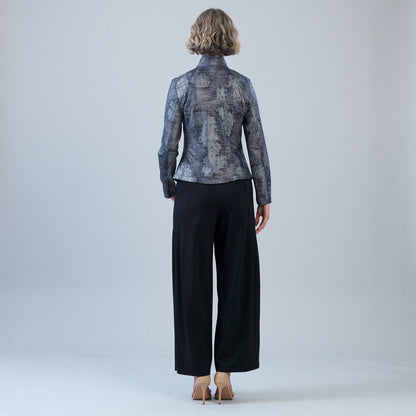 Clara Sunwoo Everyday - Metallic Liquid Leather™ Textured Signature Jacket - Gunmetal Silver