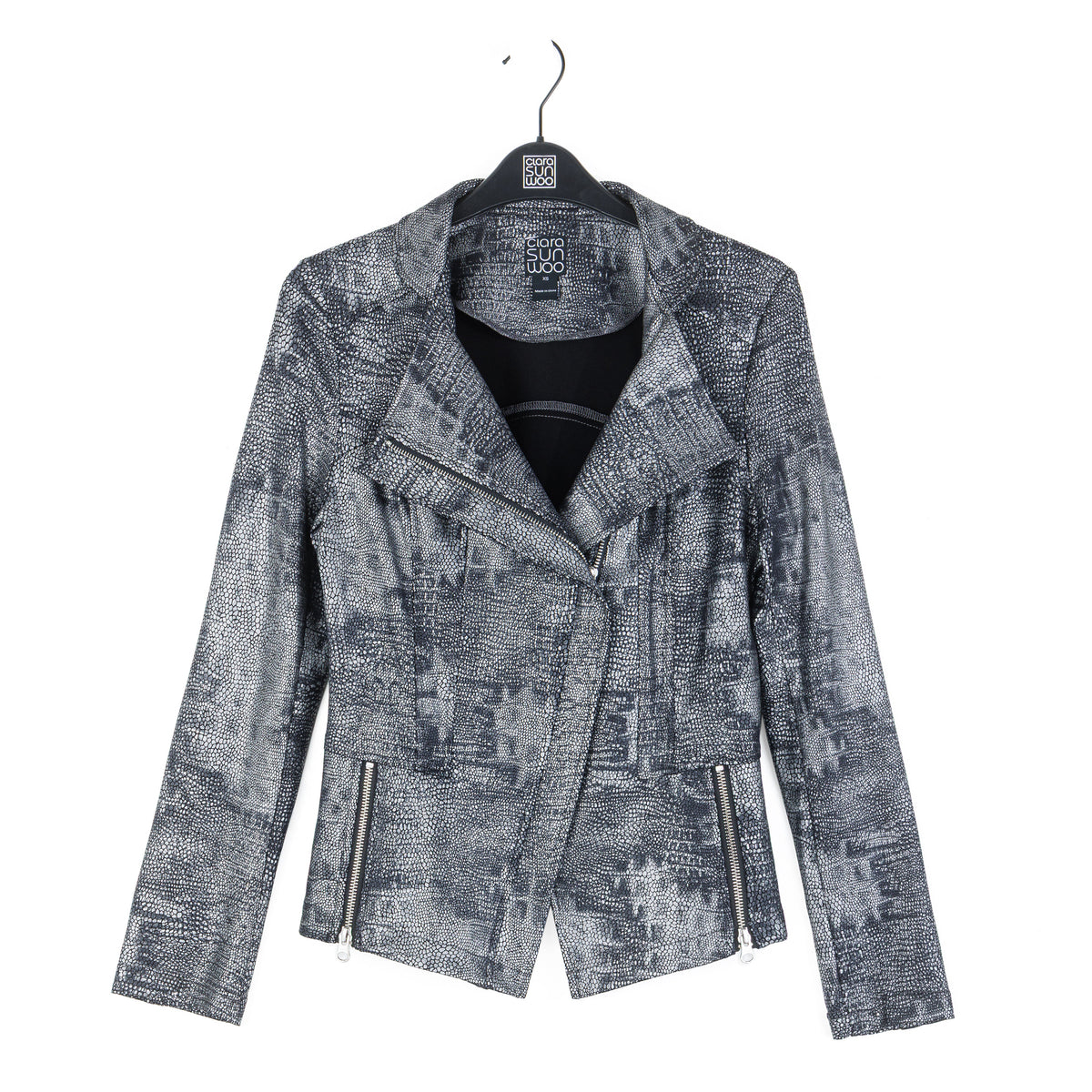 Clara Sunwoo Everyday - Metallic Liquid Leather™ Textured Signature Jacket - Gunmetal Silver