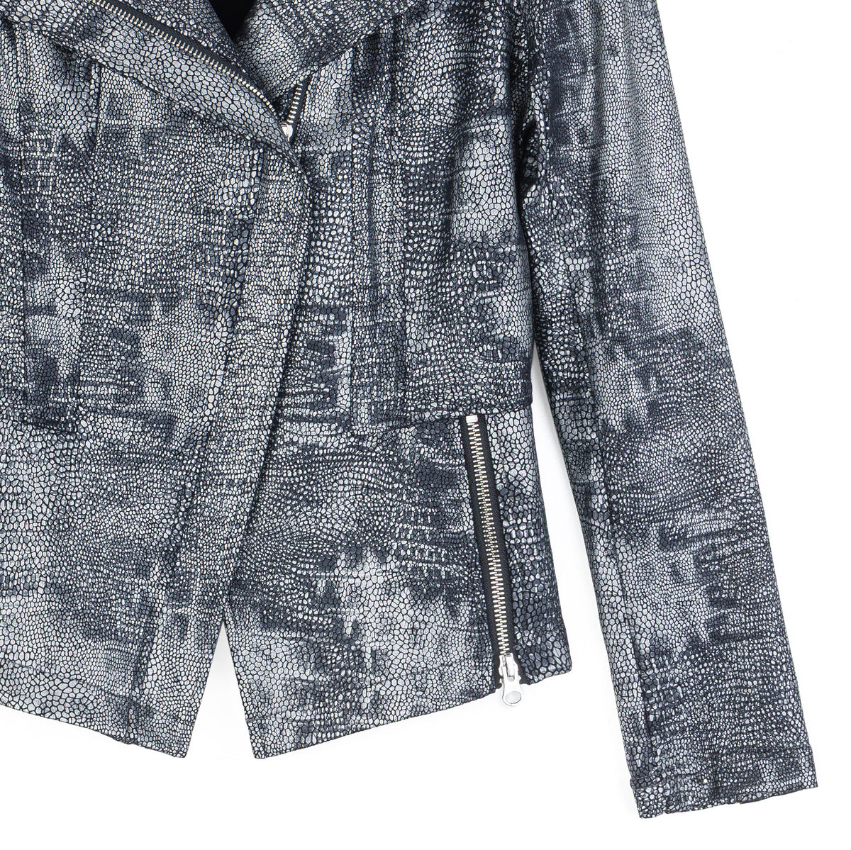 Clara Sunwoo Everyday - Metallic Liquid Leather™ Textured Signature Jacket - Gunmetal Silver