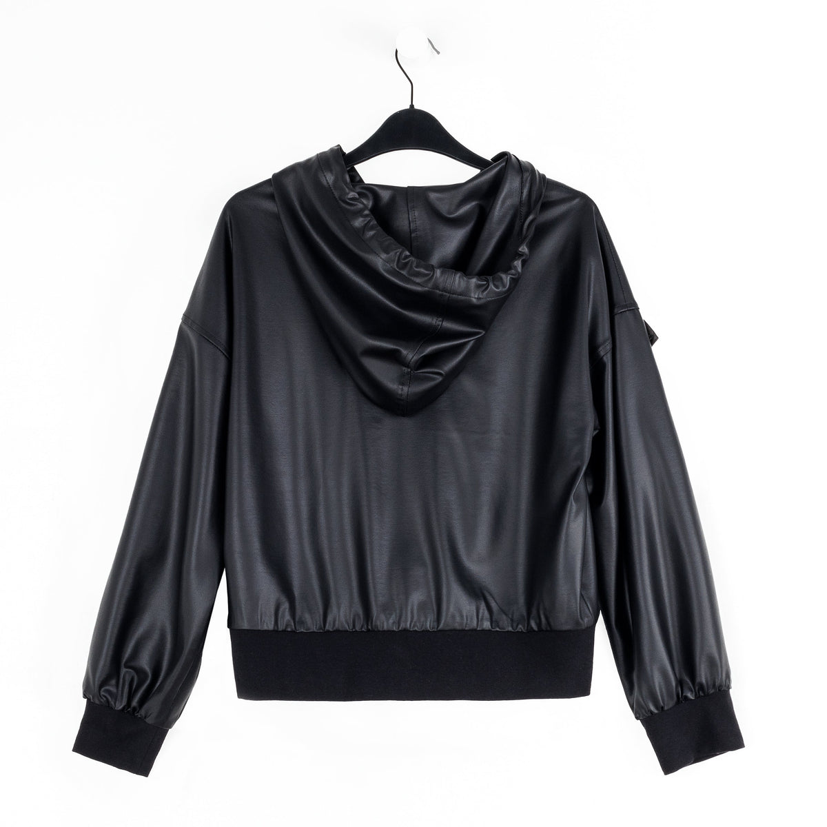 Clara Sunwoo Popular - Liquid Leather™ Hooded Drawstring Track Jacket - Black
