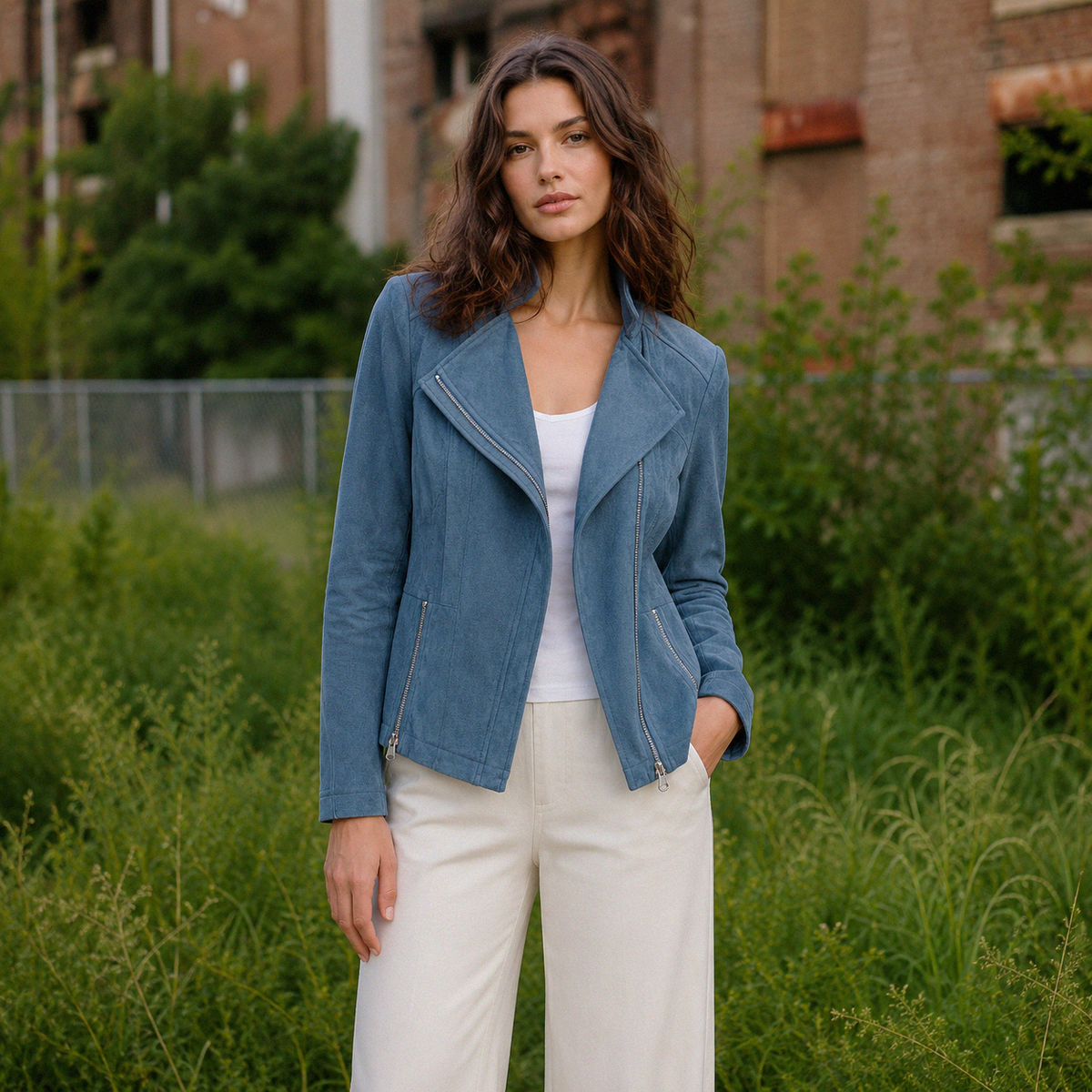 Clara Sunwoo Customer Favorite - Soft Suede - Signature Jacket - Blue Moss