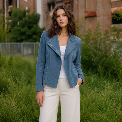 Clara Sunwoo Customer Favorite - Soft Suede - Signature Jacket - Blue Moss