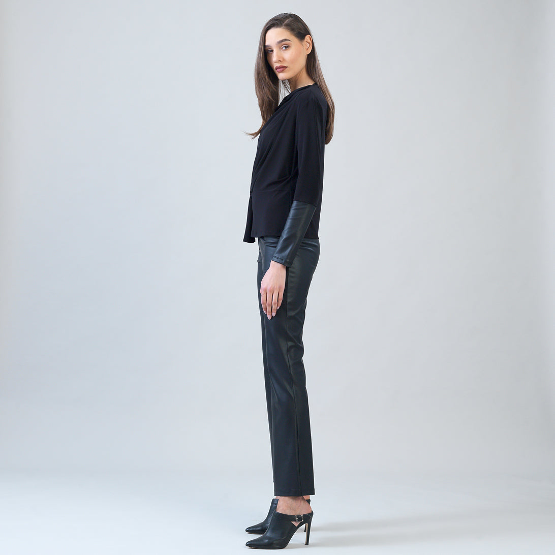 Clara Sunwoo Trusted - Loop Front Liquid Leather Cuff Top - Black - Final Sale