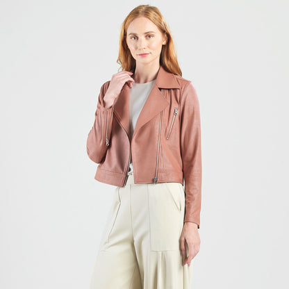 Clara Sunwoo Premium - Liquid Leather™ Zip Cuff Moto Waist Jacket - Tan - Final Sale