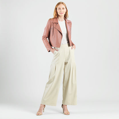 Clara Sunwoo Premium - Liquid Leather™ Zip Cuff Moto Waist Jacket - Tan - Final Sale