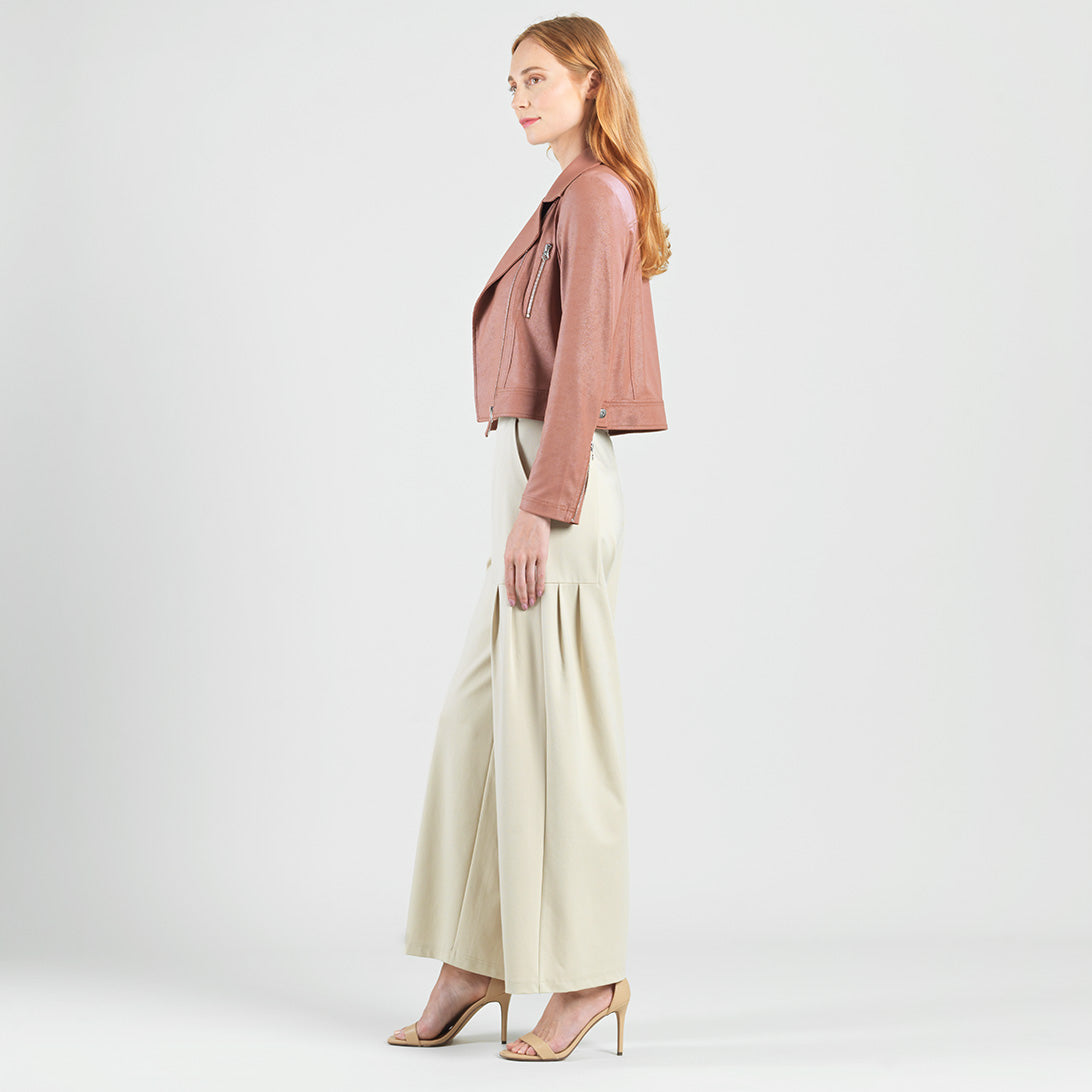 Clara Sunwoo Premium - Liquid Leather™ Zip Cuff Moto Waist Jacket - Tan - Final Sale