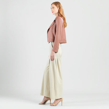 Clara Sunwoo Premium - Liquid Leather™ Zip Cuff Moto Waist Jacket - Tan - Final Sale
