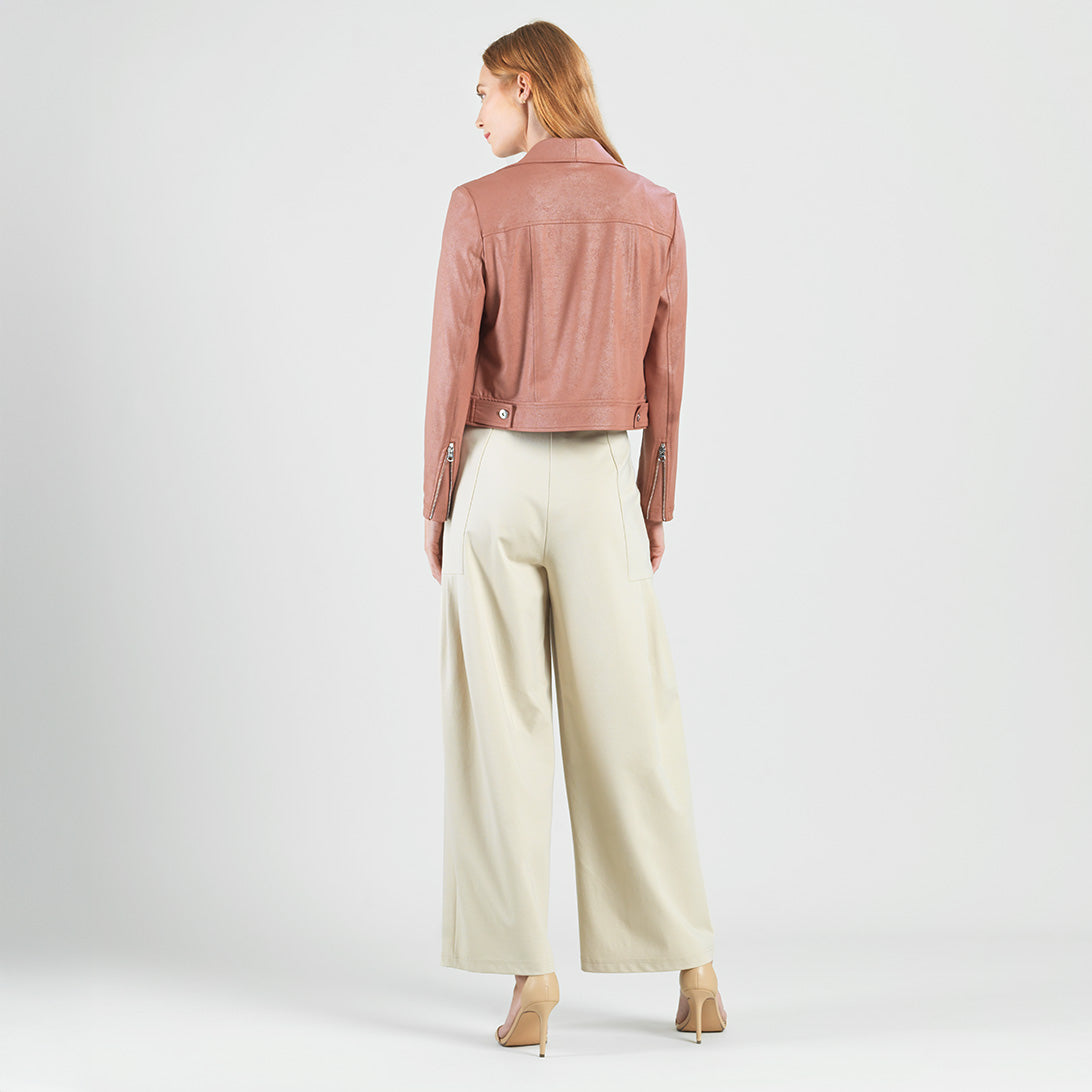 Clara Sunwoo Premium - Liquid Leather™ Zip Cuff Moto Waist Jacket - Tan - Final Sale