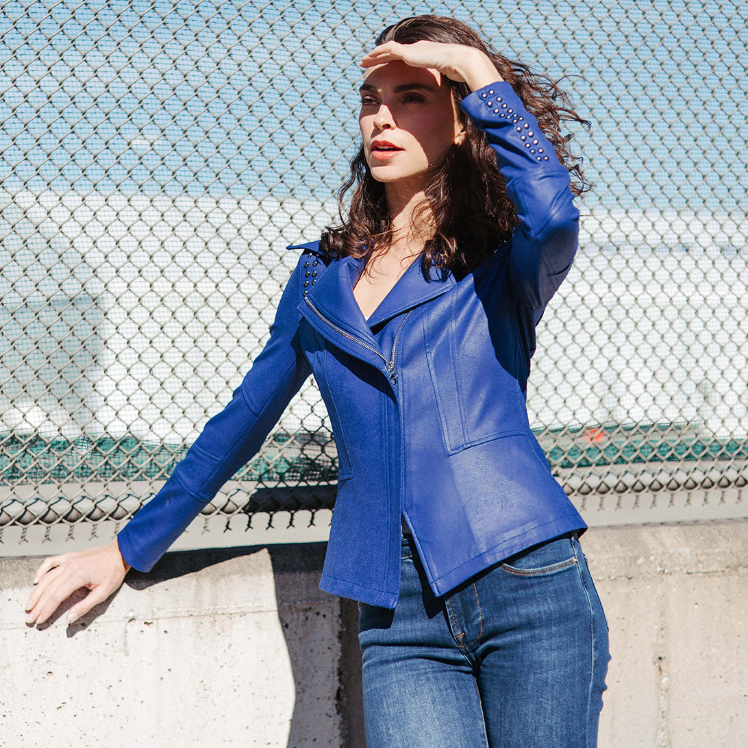 Clara Sunwoo Special Offer - Liquid Leather™ Studded Jacket - Cobalt - Final Sale