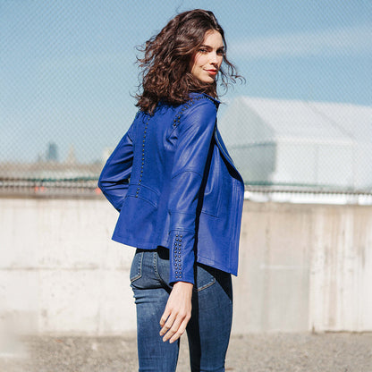Clara Sunwoo Special Offer - Liquid Leather™ Studded Jacket - Cobalt - Final Sale
