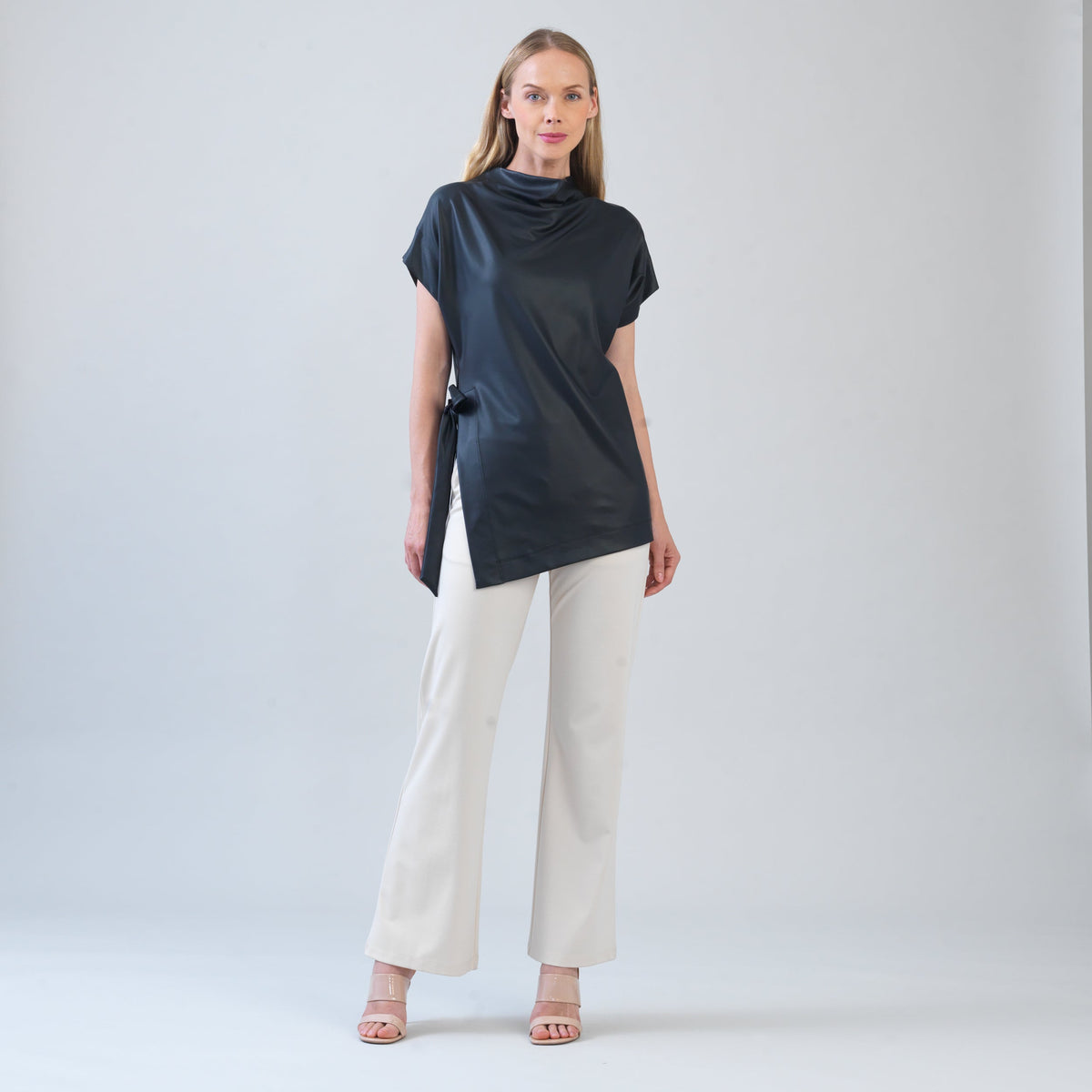 Clara Sunwoo Best Price - Liquid Leather™ - Funnel Neck Side Vent Tie Tunic - Black - Final Sale!