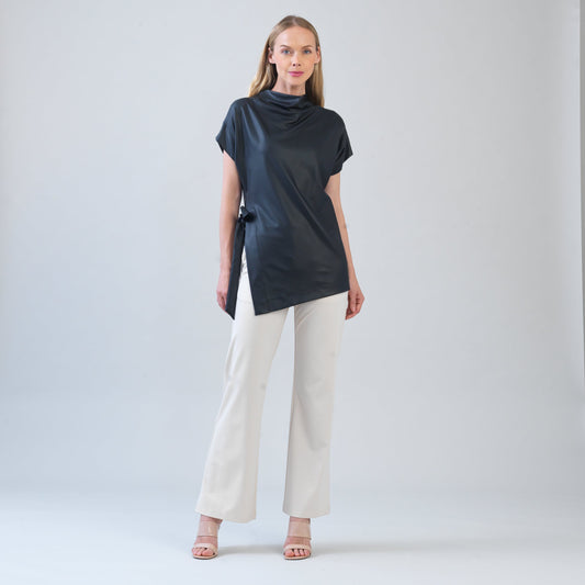 Clara Sunwoo Best Price - Liquid Leather™ - Funnel Neck Side Vent Tie Tunic - Black - Final Sale!