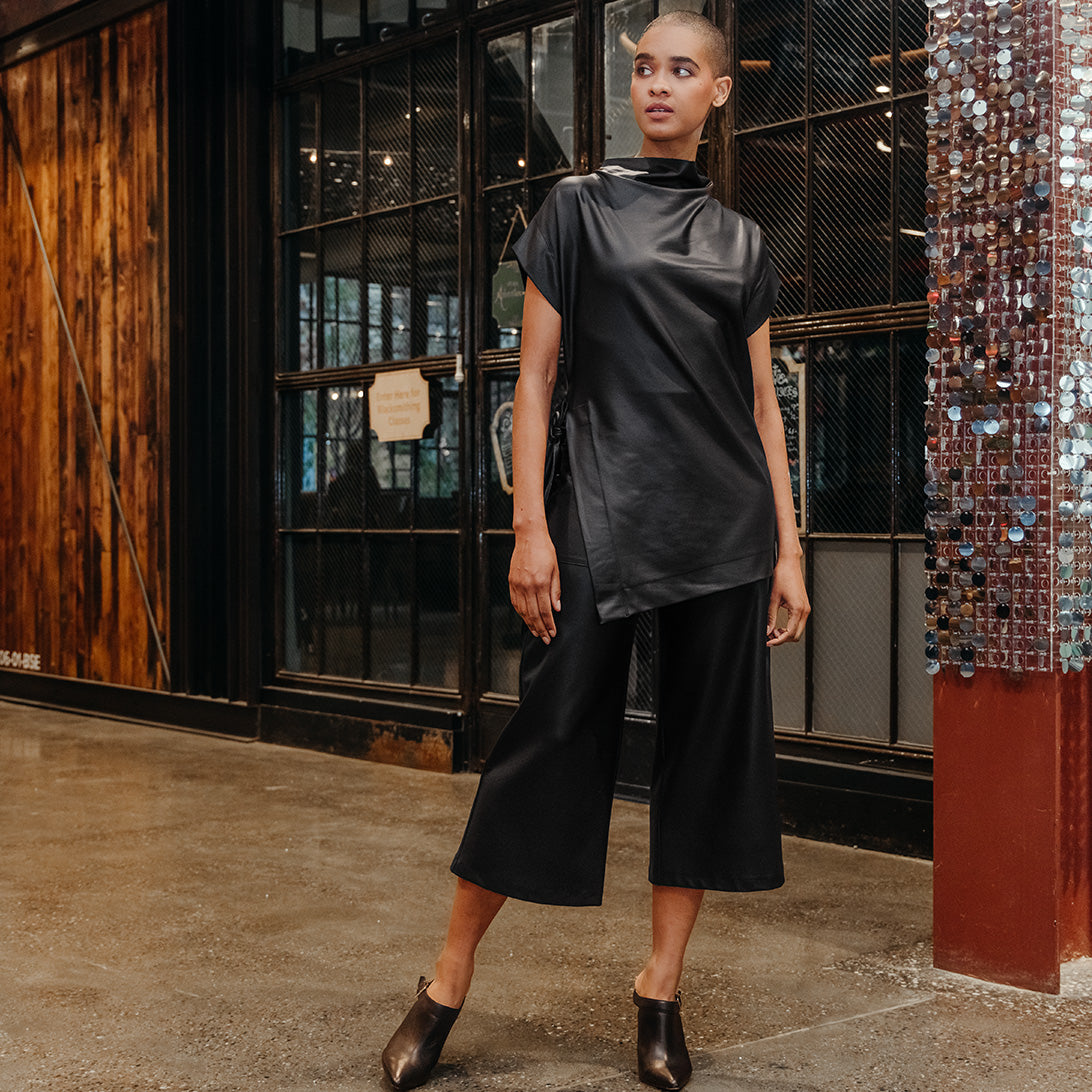 Clara Sunwoo Best Price - Liquid Leather™ - Funnel Neck Side Vent Tie Tunic - Black - Final Sale!