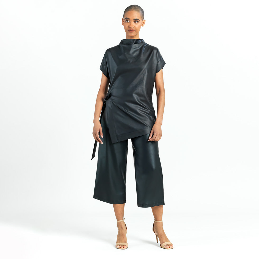 Clara Sunwoo Best Price - Liquid Leather™ - Funnel Neck Side Vent Tie Tunic - Black - Final Sale!