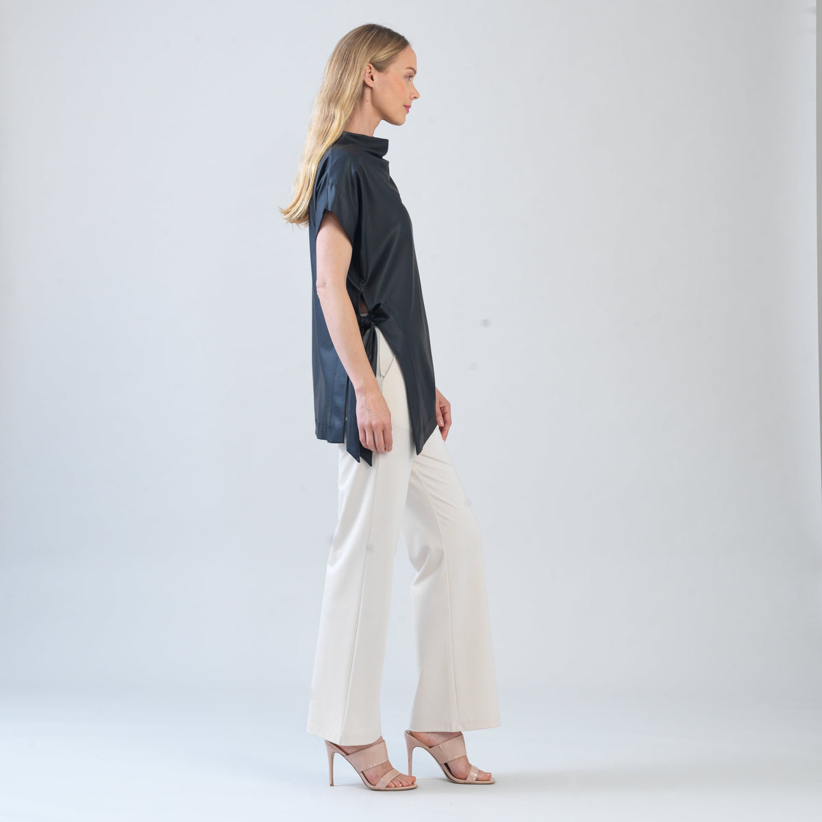 Clara Sunwoo Best Price - Liquid Leather™ - Funnel Neck Side Vent Tie Tunic - Black - Final Sale!