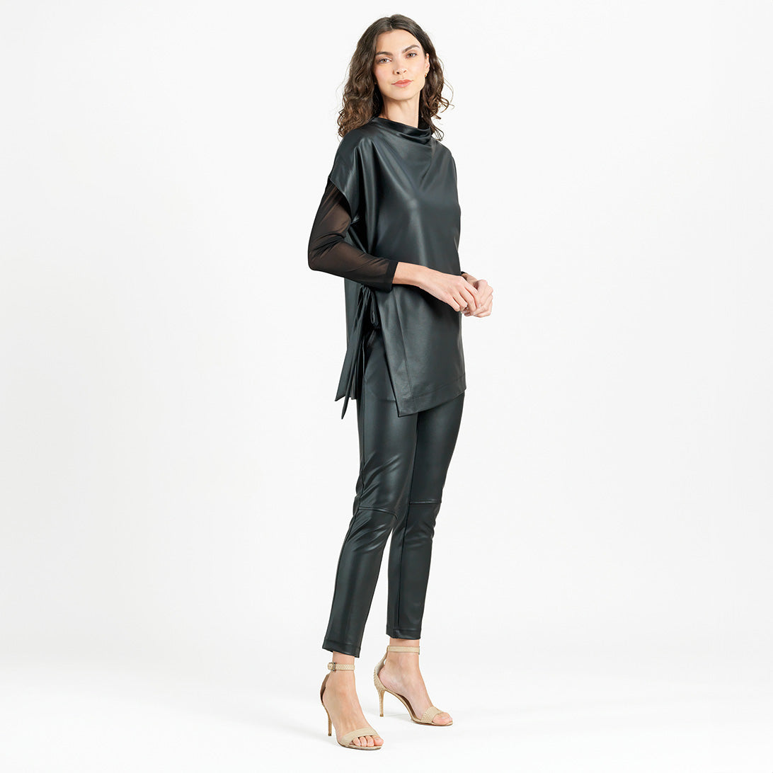 Clara Sunwoo Best Price - Liquid Leather™ - Funnel Neck Side Vent Tie Tunic - Black - Final Sale!