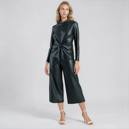 Clara Sunwoo Exclusive - Liquid Leather™ - Sheen Center Front Tie Top - Black - Final Sale