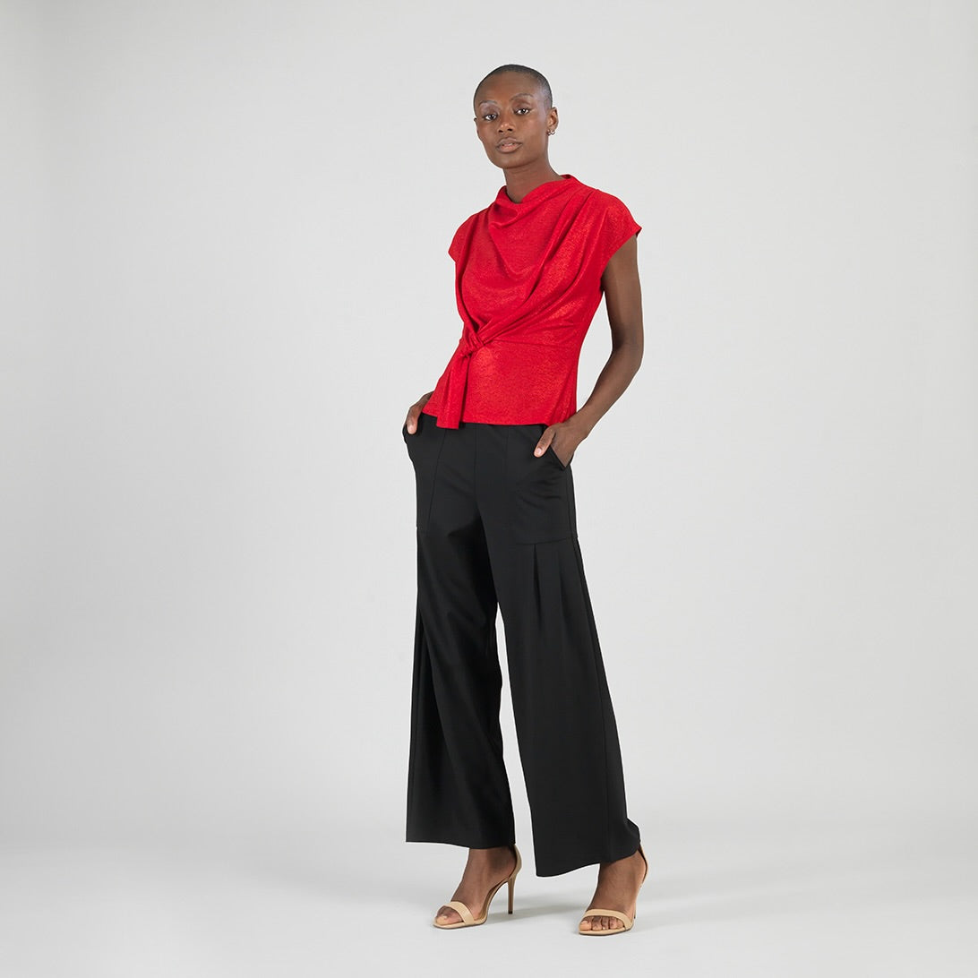 Clara Sunwoo Best Seller - Glimmer Speck - Drape Neck Loop Front Top - Red - Final Sale