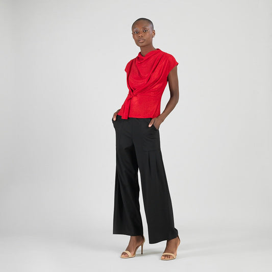 Clara Sunwoo Best Seller - Glimmer Speck - Drape Neck Loop Front Top - Red - Final Sale