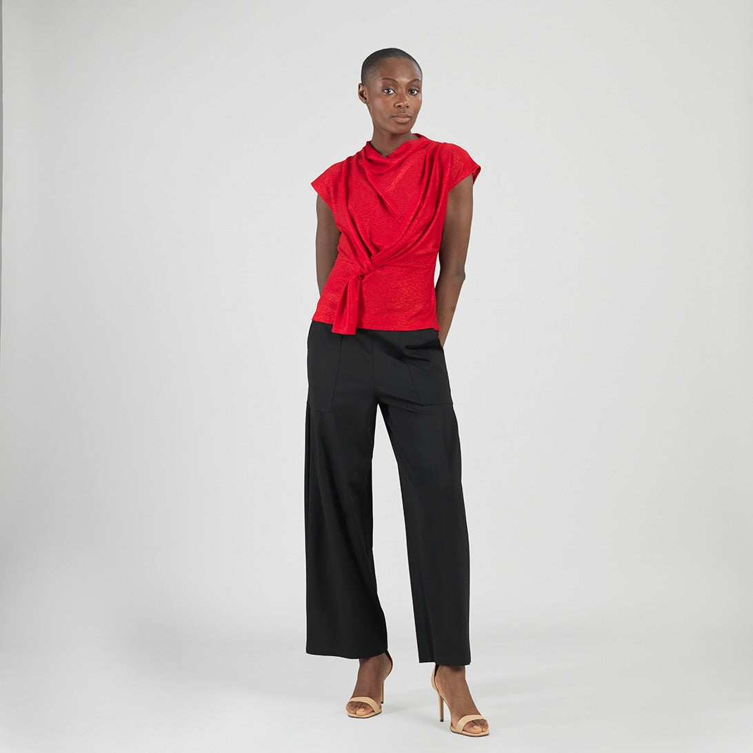 Clara Sunwoo Best Seller - Glimmer Speck - Drape Neck Loop Front Top - Red - Final Sale