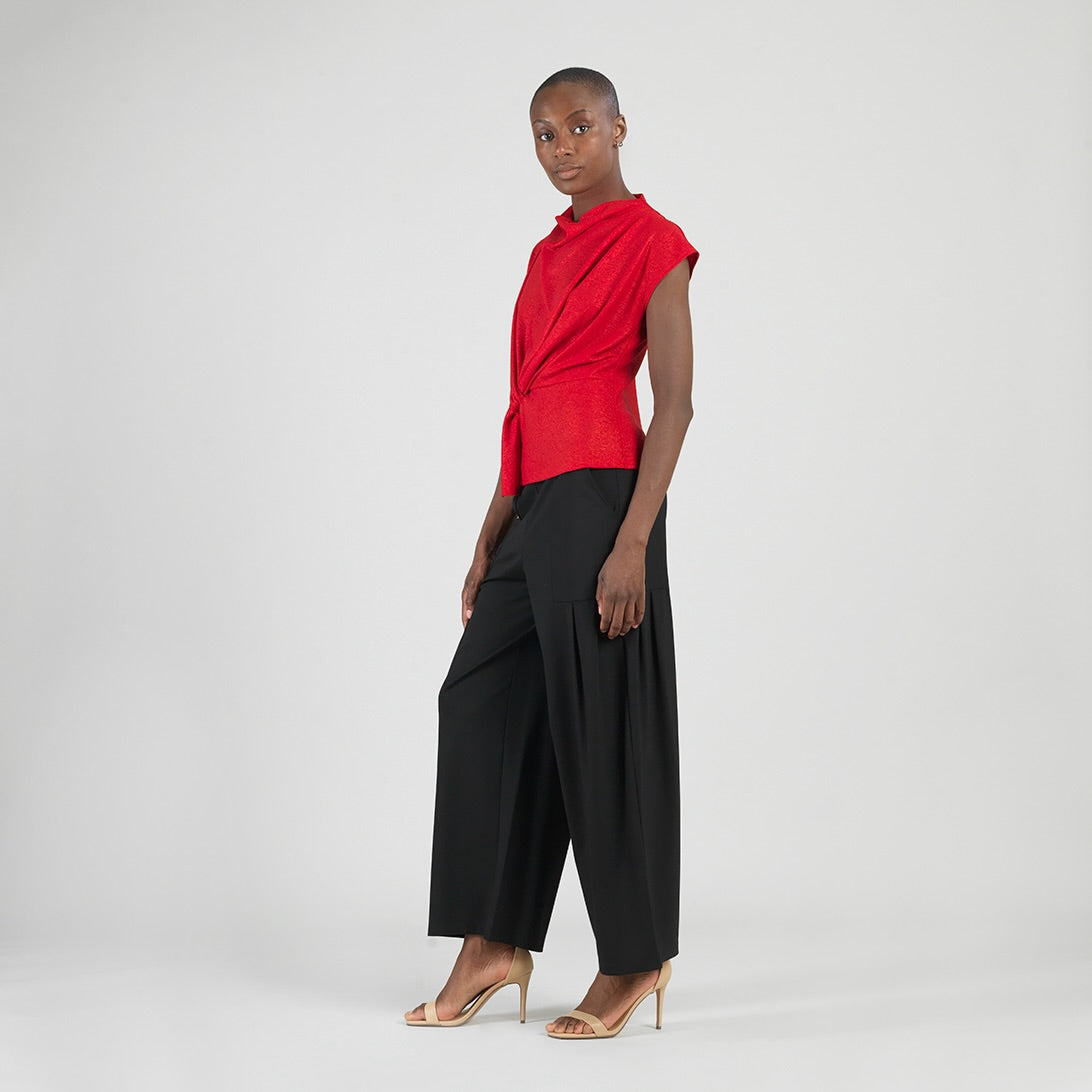 Clara Sunwoo Best Seller - Glimmer Speck - Drape Neck Loop Front Top - Red - Final Sale