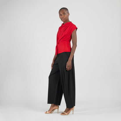 Clara Sunwoo Best Seller - Glimmer Speck - Drape Neck Loop Front Top - Red - Final Sale