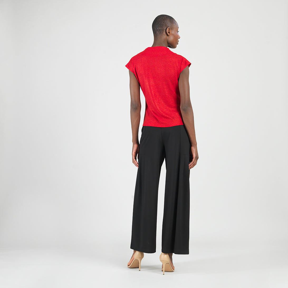 Clara Sunwoo Best Seller - Glimmer Speck - Drape Neck Loop Front Top - Red - Final Sale