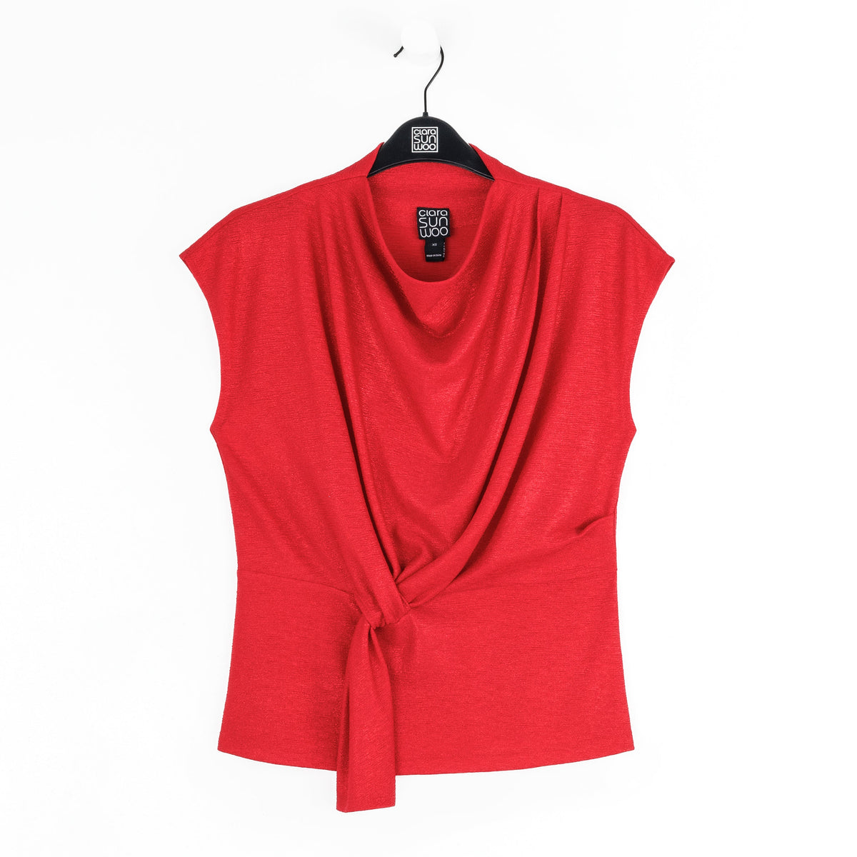 Clara Sunwoo Best Seller - Glimmer Speck - Drape Neck Loop Front Top - Red - Final Sale