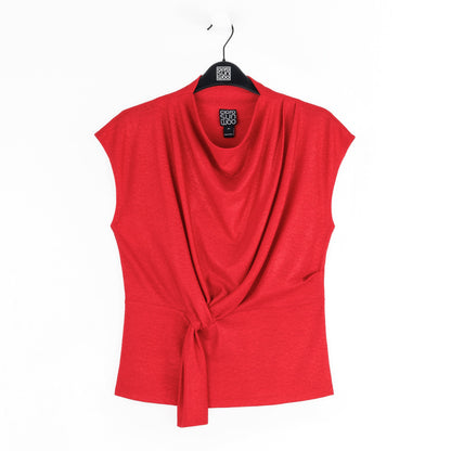 Clara Sunwoo Best Seller - Glimmer Speck - Drape Neck Loop Front Top - Red - Final Sale