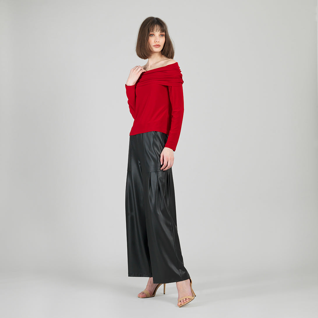 Clara Sunwoo Essential - Ruched Off-Shoulder Top - Red - Final Sale
