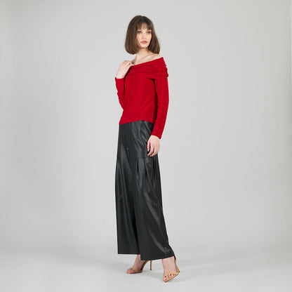 Clara Sunwoo Essential - Ruched Off-Shoulder Top - Red - Final Sale