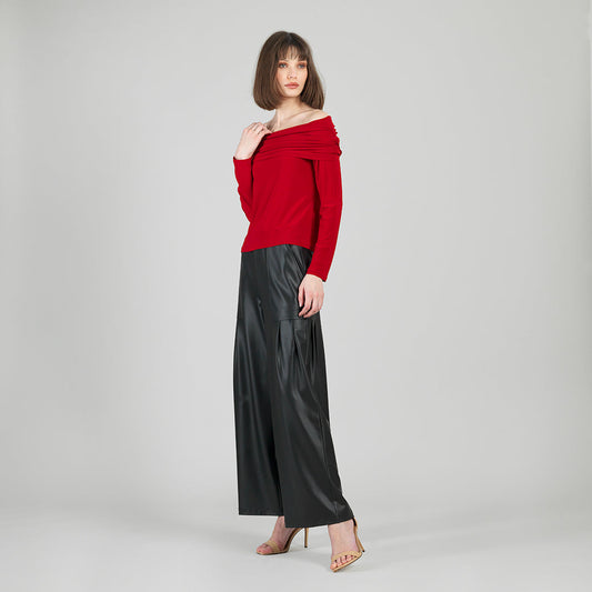 Clara Sunwoo Essential - Ruched Off-Shoulder Top - Red - Final Sale