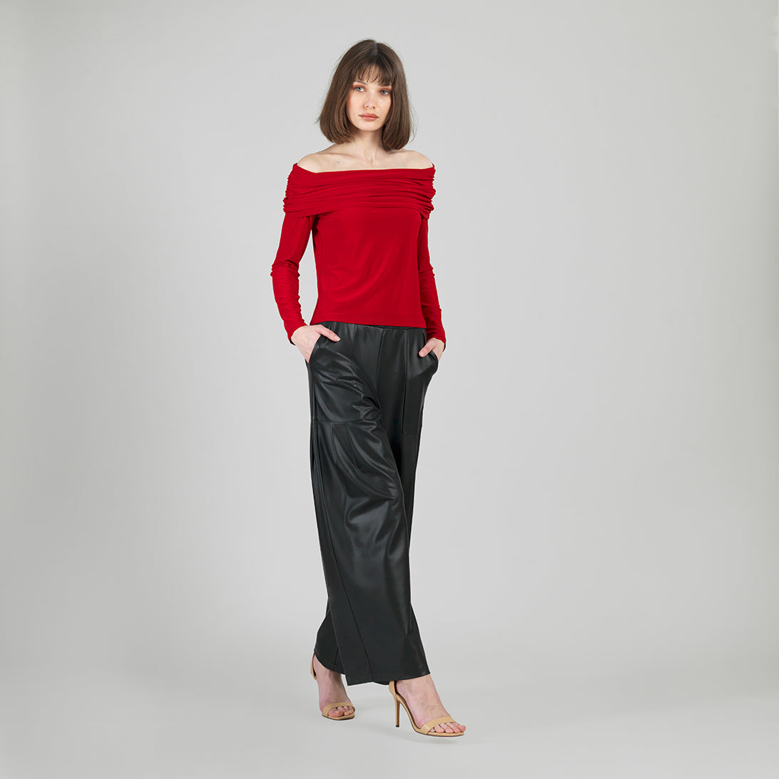 Clara Sunwoo Essential - Ruched Off-Shoulder Top - Red - Final Sale