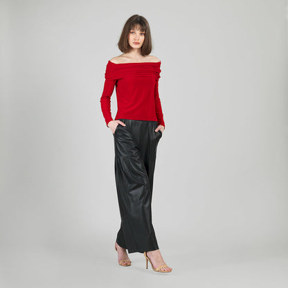 Clara Sunwoo Essential - Ruched Off-Shoulder Top - Red - Final Sale