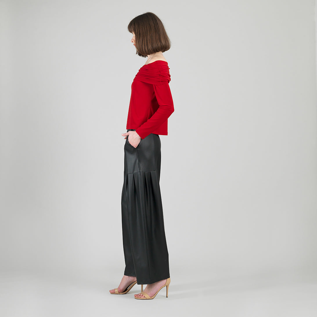 Clara Sunwoo Essential - Ruched Off-Shoulder Top - Red - Final Sale
