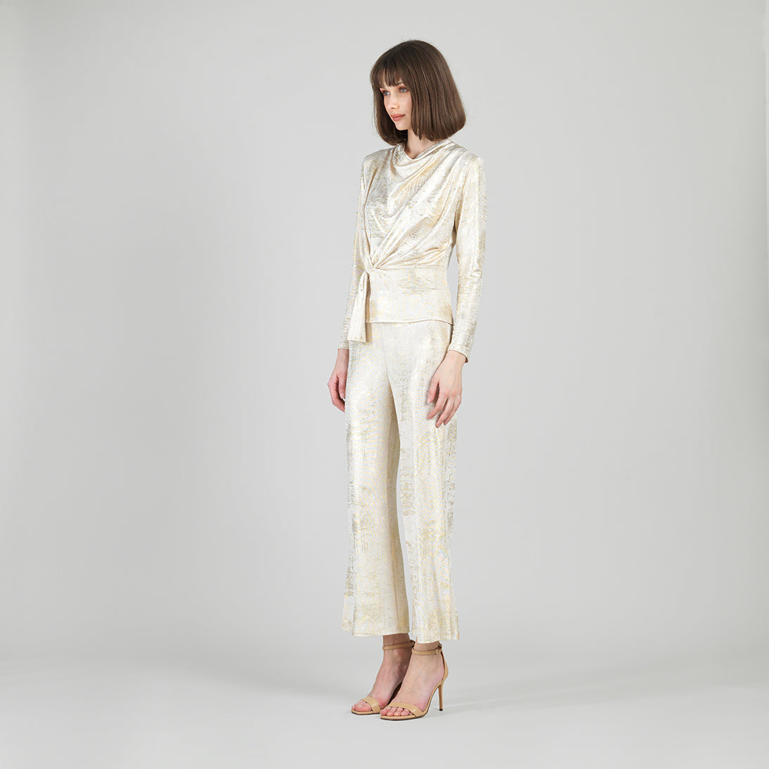 Clara Sunwoo Everyday - Foil Sheen - Long Sleeve Loop Front Top - Champagne - Final Sale