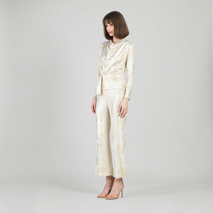 Clara Sunwoo Everyday - Foil Sheen - Long Sleeve Loop Front Top - Champagne - Final Sale