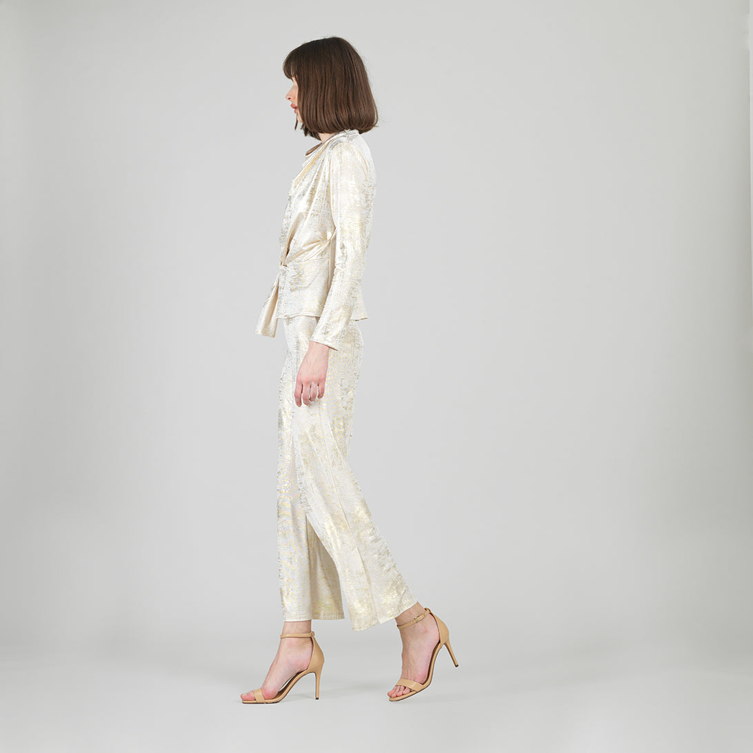 Clara Sunwoo Everyday - Foil Sheen - Long Sleeve Loop Front Top - Champagne - Final Sale