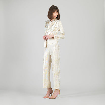 Clara Sunwoo Everyday - Foil Sheen - Long Sleeve Loop Front Top - Champagne - Final Sale