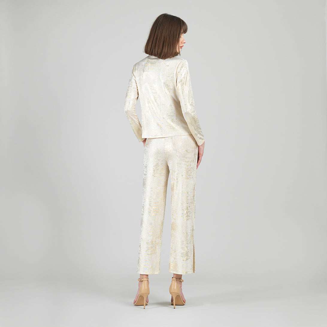 Clara Sunwoo Everyday - Foil Sheen - Long Sleeve Loop Front Top - Champagne - Final Sale