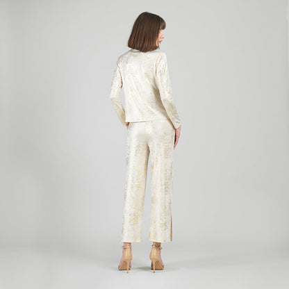 Clara Sunwoo Everyday - Foil Sheen - Long Sleeve Loop Front Top - Champagne - Final Sale