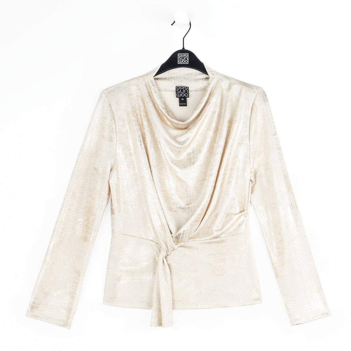 Clara Sunwoo Everyday - Foil Sheen - Long Sleeve Loop Front Top - Champagne - Final Sale