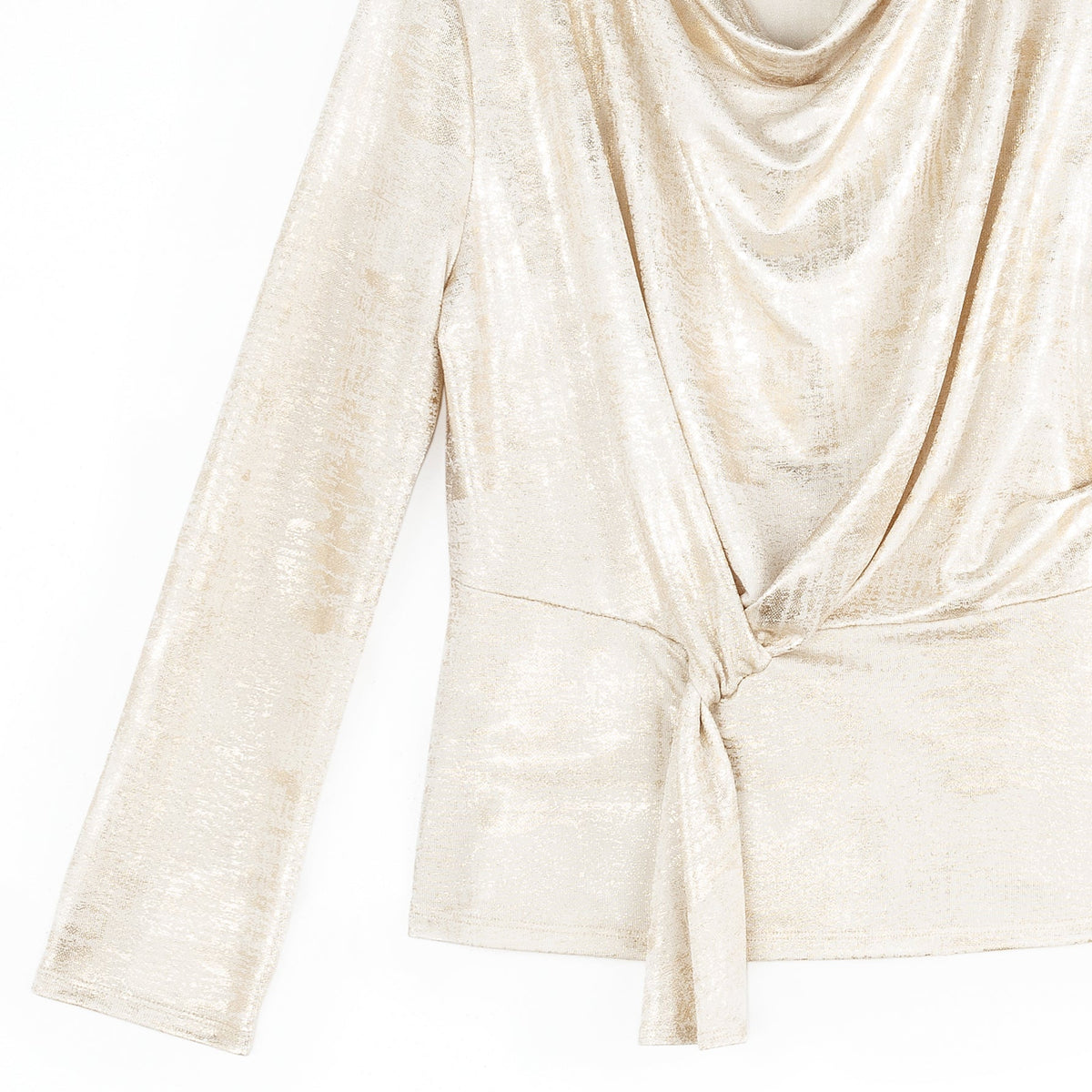Clara Sunwoo Everyday - Foil Sheen - Long Sleeve Loop Front Top - Champagne - Final Sale